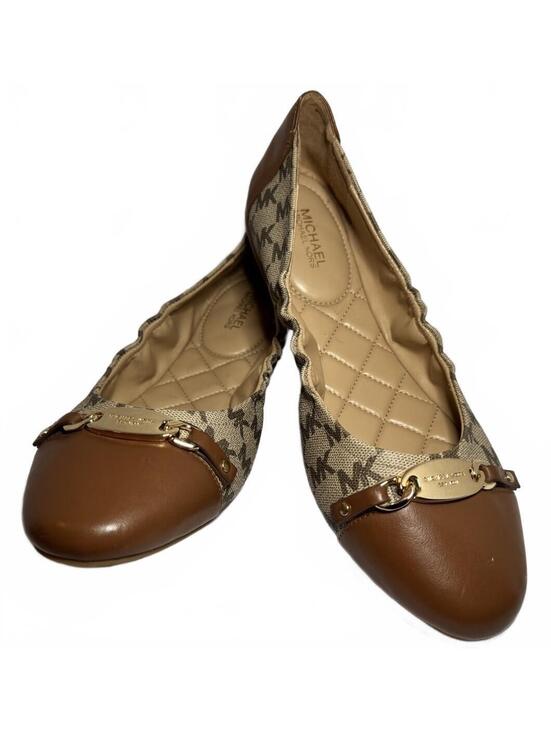 Michael Kors Shoes - Michael Kors Women's Tan Brown MK Logo Ballet Flats Size 9M with Gold Chain